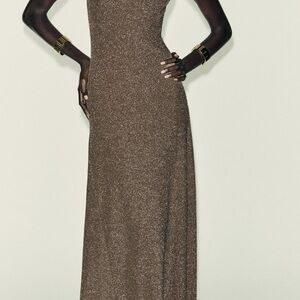 Zara Metallic Thread Brown Maxi Dress